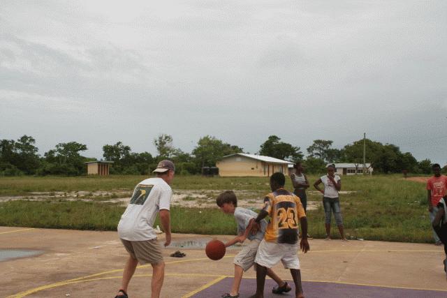 Peter going to the hoop at Gales Point, Belize