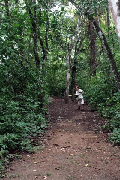 Peter take dead aim through the rainforest on hole 2.