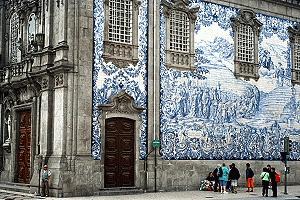 The tiled exterior of St. Carman church in Porto