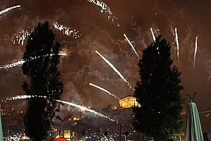 Midnight fireworks dazzle the Porto skyline during the Sao Joao da Porto Festivel.