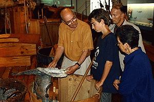 Amadeu's friend, Vittarino, an retired Ilhavo cod fishing captain, shows us around the replica cod fishing boat located in the beautiful Ilhavo maritime museum.