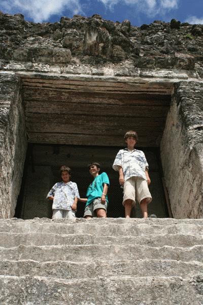 Therese, Peter and Paul atop Templo IV - the highest structure in Tikal. Yes, this was a major accomplishment for Therese.