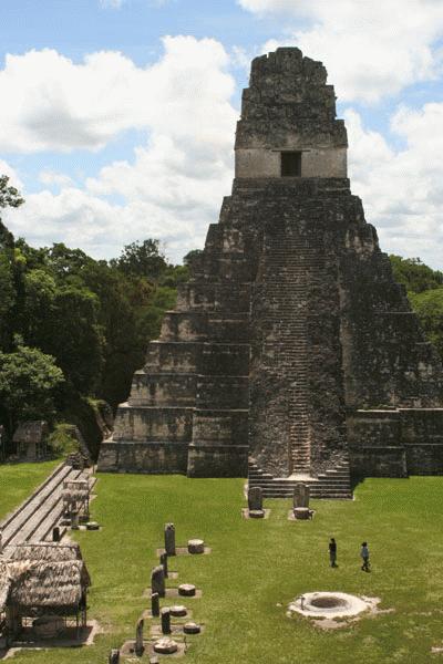 Viewing Templo 1 (Pyramid of the Jaguar) from Templo III in the Gran Plaza.  An amazing site and feeling.