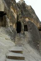 Stairs leading up to a church cut into the rock