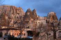 The town of Goreme as the sun goes down.