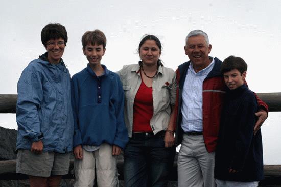 Therese, Peter, and Paul  with our new Costa Rican friends Maria and Miguel at the rim of Volcan Irazu