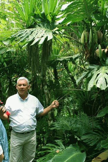 Miguel giving us a tour of his environmentally sustainable and biological diverse home overlooking Cartago.