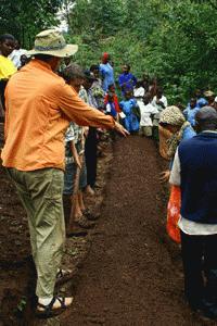 Marcia directs the terracing of the plot with much success