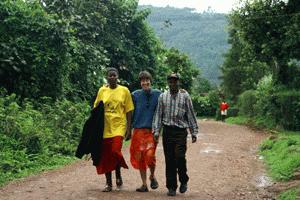 Walking with new friends in Kabale.