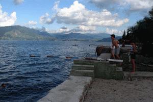 The kids get ready for a relaxing plunge into Lake Toba.