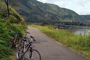 Taking a break from our bike ride and admire the lake toba vista.