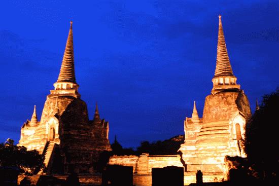 With well placed spotlights, the ruins of Ayutthaya, a UNESCO World Heritgage site, become magical on a balmy Thailand night.