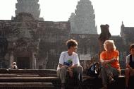 Therese and Carrol take a rest to discuss the marvels of Angkor Wat