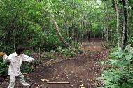 Paul displays his disc golf skills at the difficult TrekStop jungle course