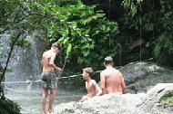 Bill, Peter and Paul have a blast in a nearby waterfall.