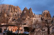 The town of Goreme as the sun goes down.