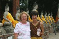 Therese and Carrol pose in Ayutthaya, the old capital of Thailand