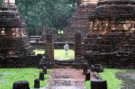 Peter gets caught in the monsoon rain at Si Satchanalai