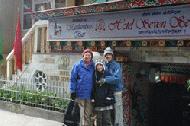 Carrol, Therese and Paul stand in front of our hotel in Darjeeling.